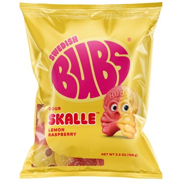 BUBS Lemon Raspberry Sour Skalle Swedish Candy, 5.5 oz