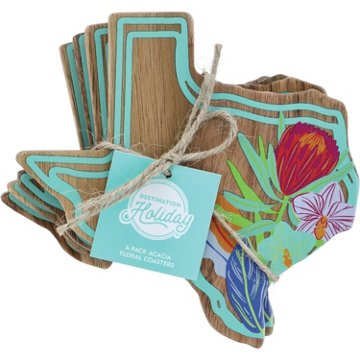 Destination Holiday Texas Floral Acacia Coasters, 4 pk, 5''