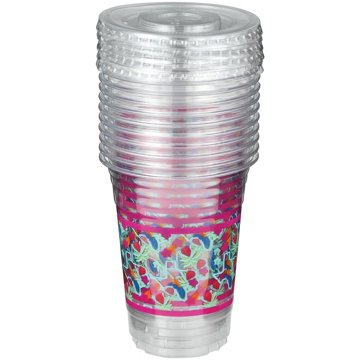 Destination Holiday Texas Floral Plastic Cups with Lids, 10 ct, 16 oz