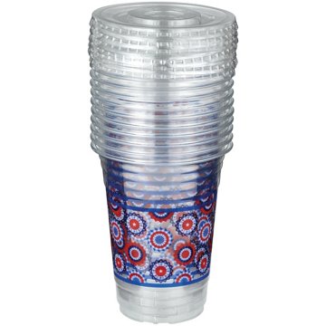 Destination Holiday Patriotic Fans Plastic Cups with Lids, 10 ct, 16 oz