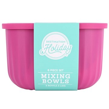 Destination Holiday Mixing Bowls with Lids - Pink, Blue & Teal, 3 ct