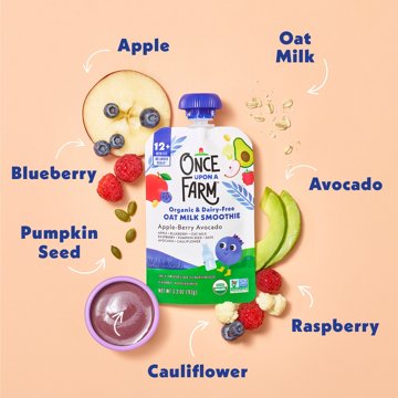 Once Upon a Farm Organic & Dairy Free Oat Milk Smoothie Pouch - Apple Berry Avocado