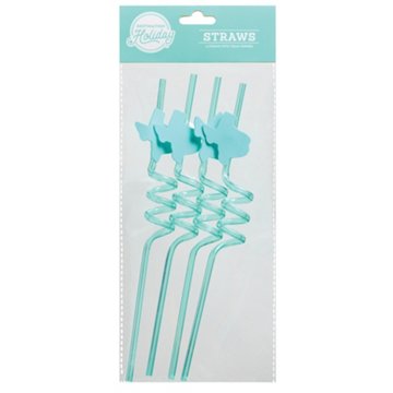 Destination Holiday Straws With Texas Toppers - Teal, 4 pk