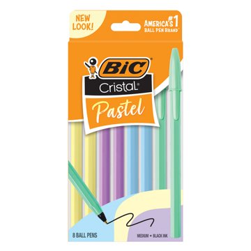BIC Cristal Pastel Medium Black Ink Ballpoint Pens