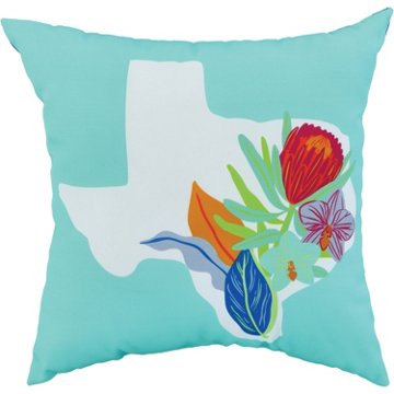 Destination Holiday Blue Texas Floral & Block Outdoor Pillow, 18''
