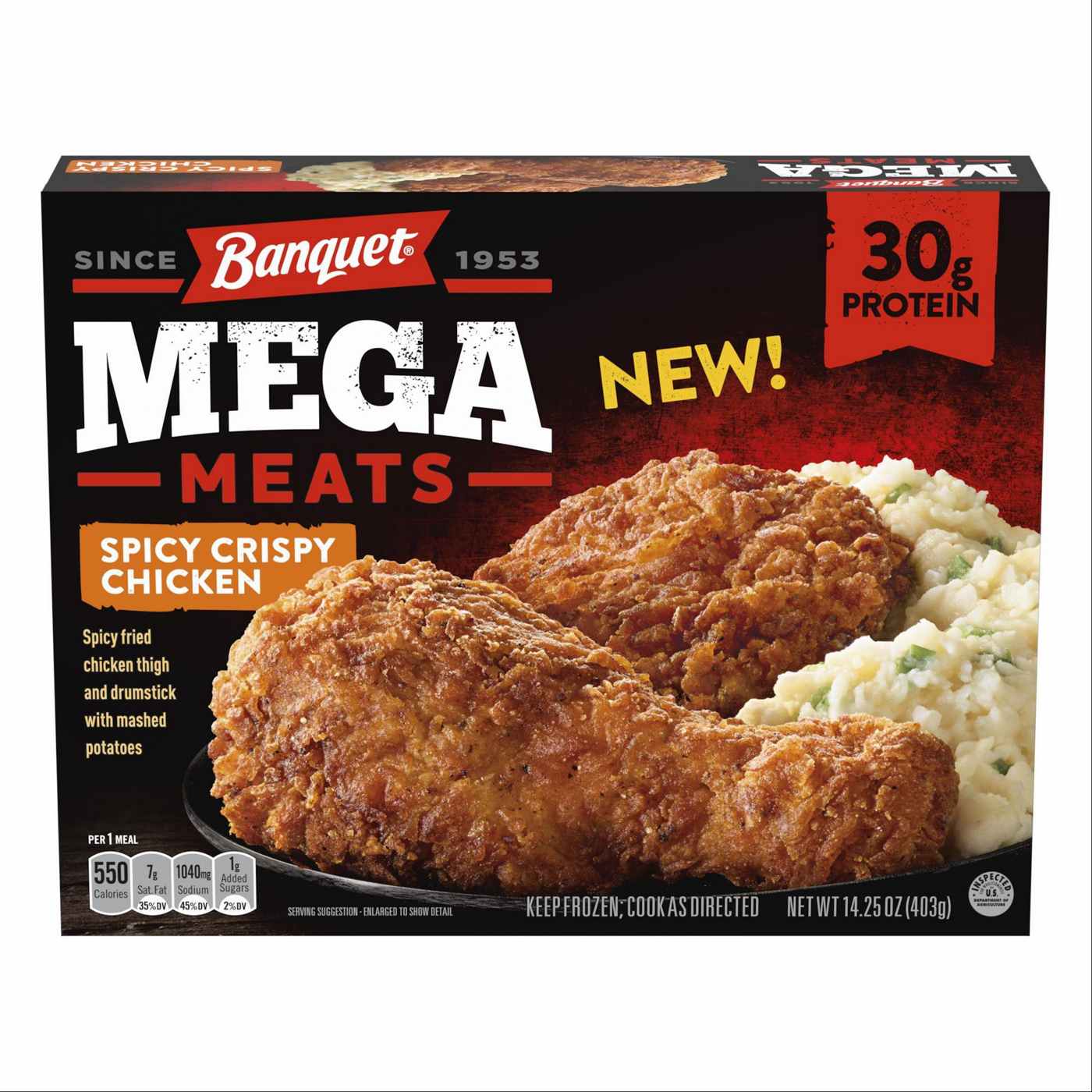 Banquet Mega Meats 30g Protein Spicy Crispy Chicken Frozen Meal; image 1 of 4