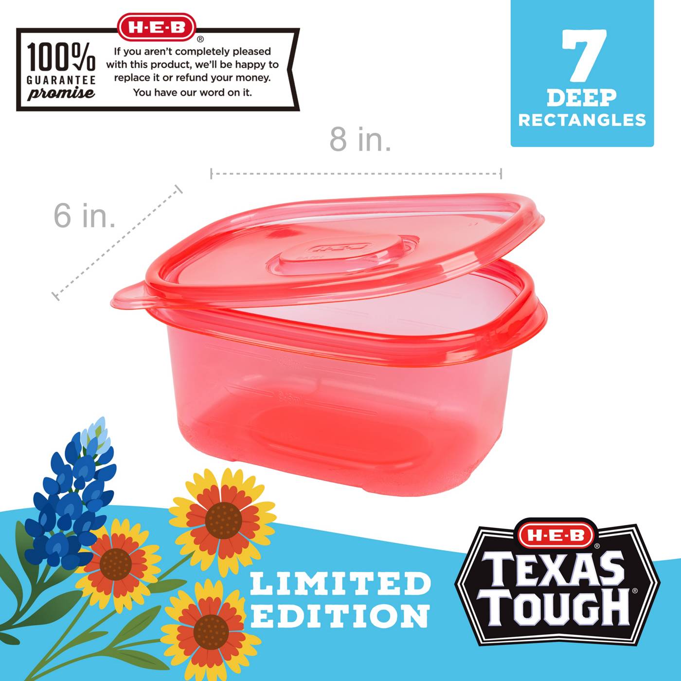 H-E-B Texas Tough Deep Rectangle Food Storage Container - Red, 7 pk; image 2 of 4
