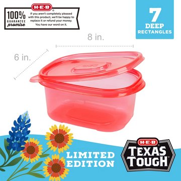 H-E-B Texas Tough Deep Rectangle Food Storage Container - Red, 7 pk, 64 oz