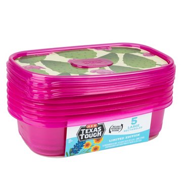 H-E-B Texas Tough Large Rectangle Food Storage Container Magenta, 5 pk, 76 oz