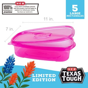 H-E-B Texas Tough Large Rectangle Food Storage Container Magenta, 5 pk, 76 oz