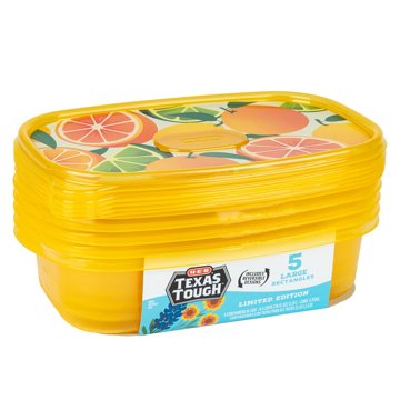 H-E-B Texas Tough Large Rectangle Food Storage Container - Yellow, 5 pk, 76 oz