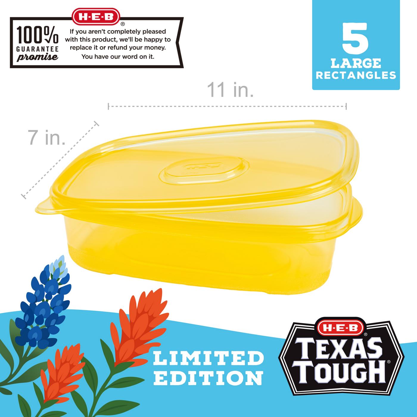 H-E-B Texas Tough Large Rectangle Food Storage Container - Yellow, 5 pk; image 3 of 5
