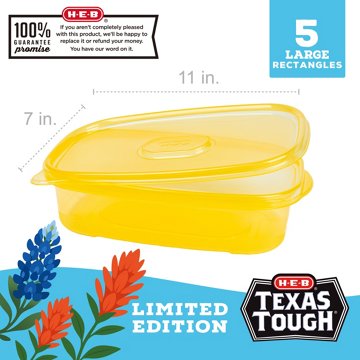 H-E-B Texas Tough Large Rectangle Food Storage Container - Yellow, 5 pk, 76 oz