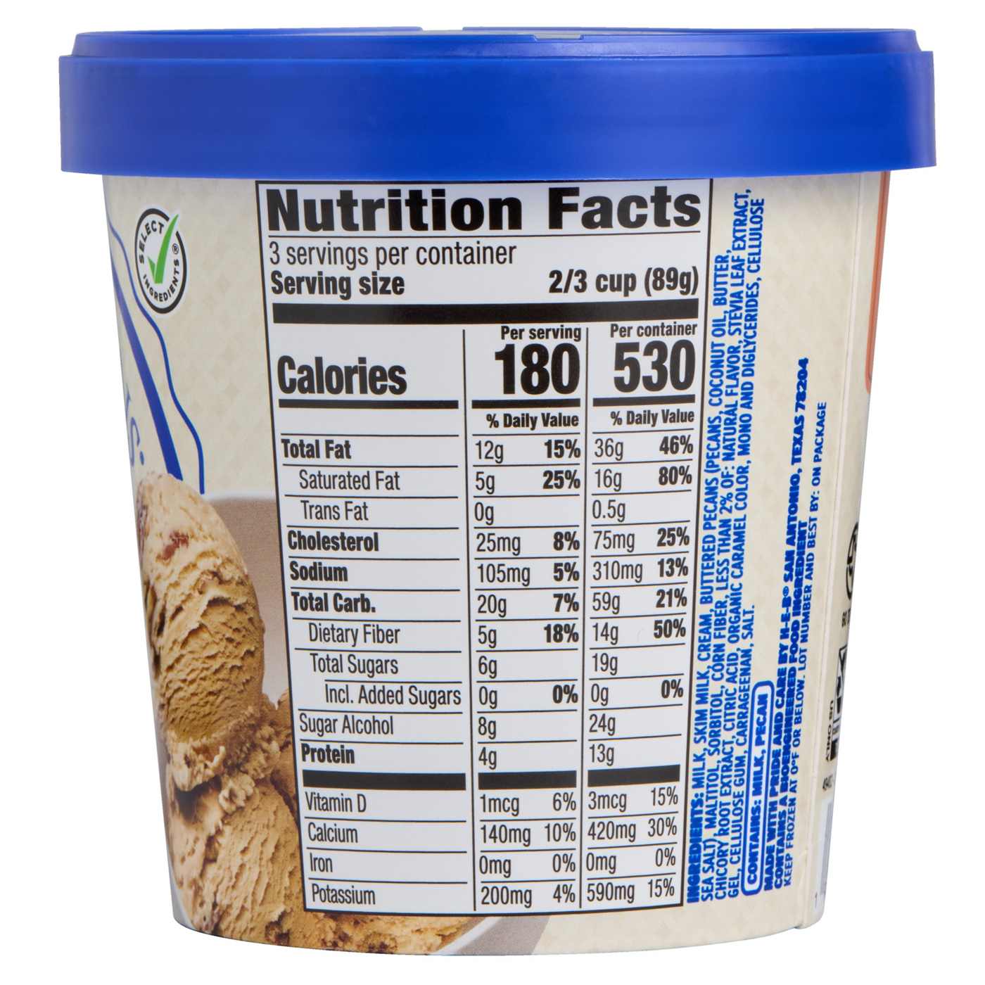 H-E-B Creamy Creations No Sugar Added Butter Pecan Ice Cream; image 2 of 3