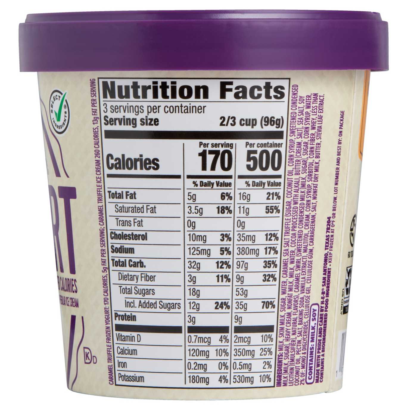 H-E-B Creamy Creations Caramel Truffle Light Frozen Yogurt; image 2 of 3