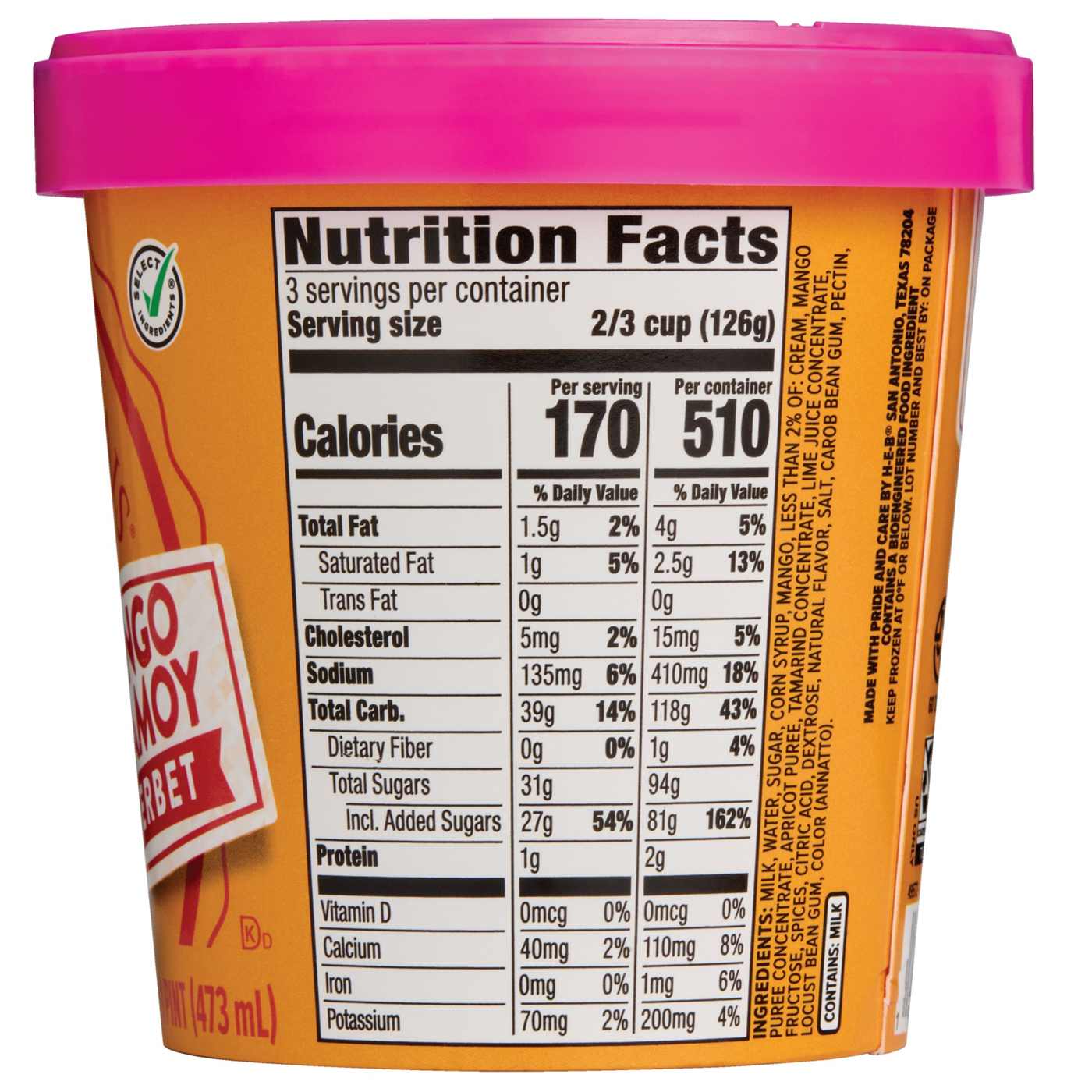 H-E-B Creamy Creations Mango Chamoy Sherbet; image 3 of 3