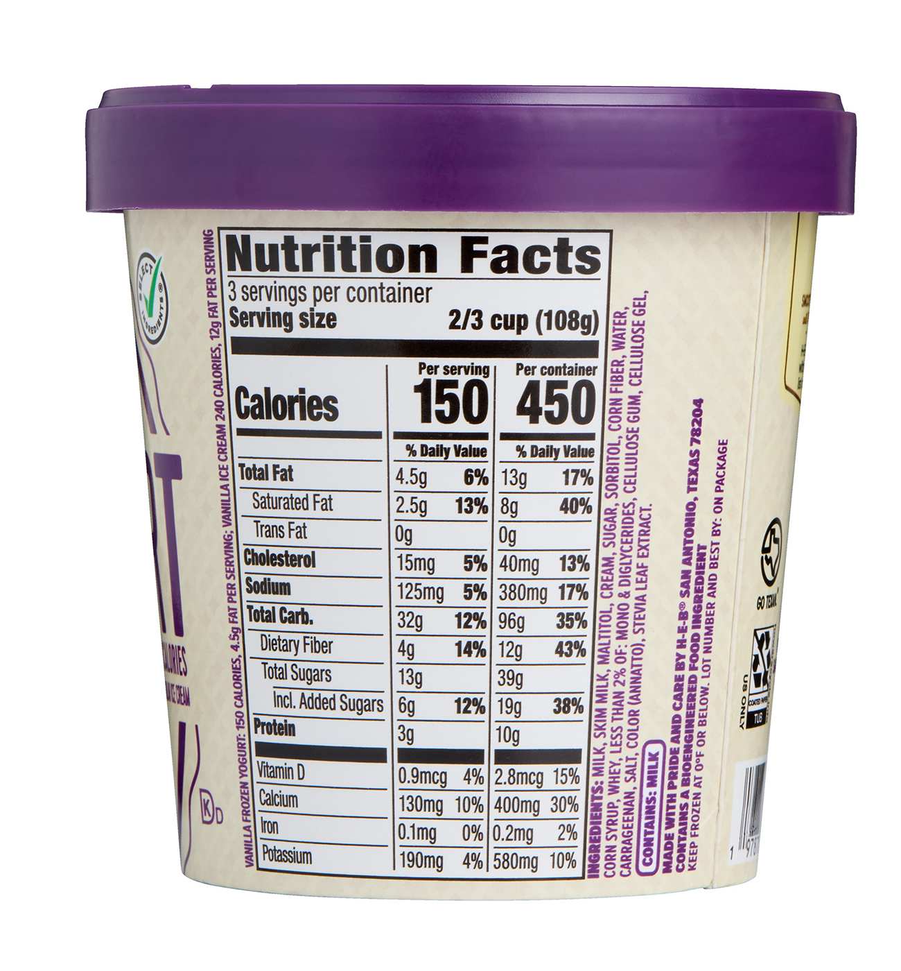 H-E-B Creamy Creations Vanilla Frozen Yogurt; image 2 of 3