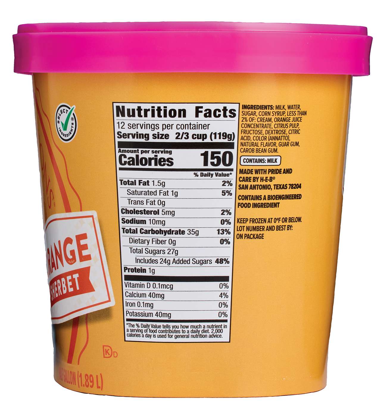 H-E-B Creamy Creations Orange Sherbet; image 2 of 4