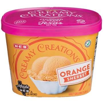 H-E-B Creamy Creations Orange Sherbet, 1/2 gal