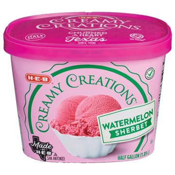 H-E-B Creamy Creations Watermelon Sherbet, 1/2 gal