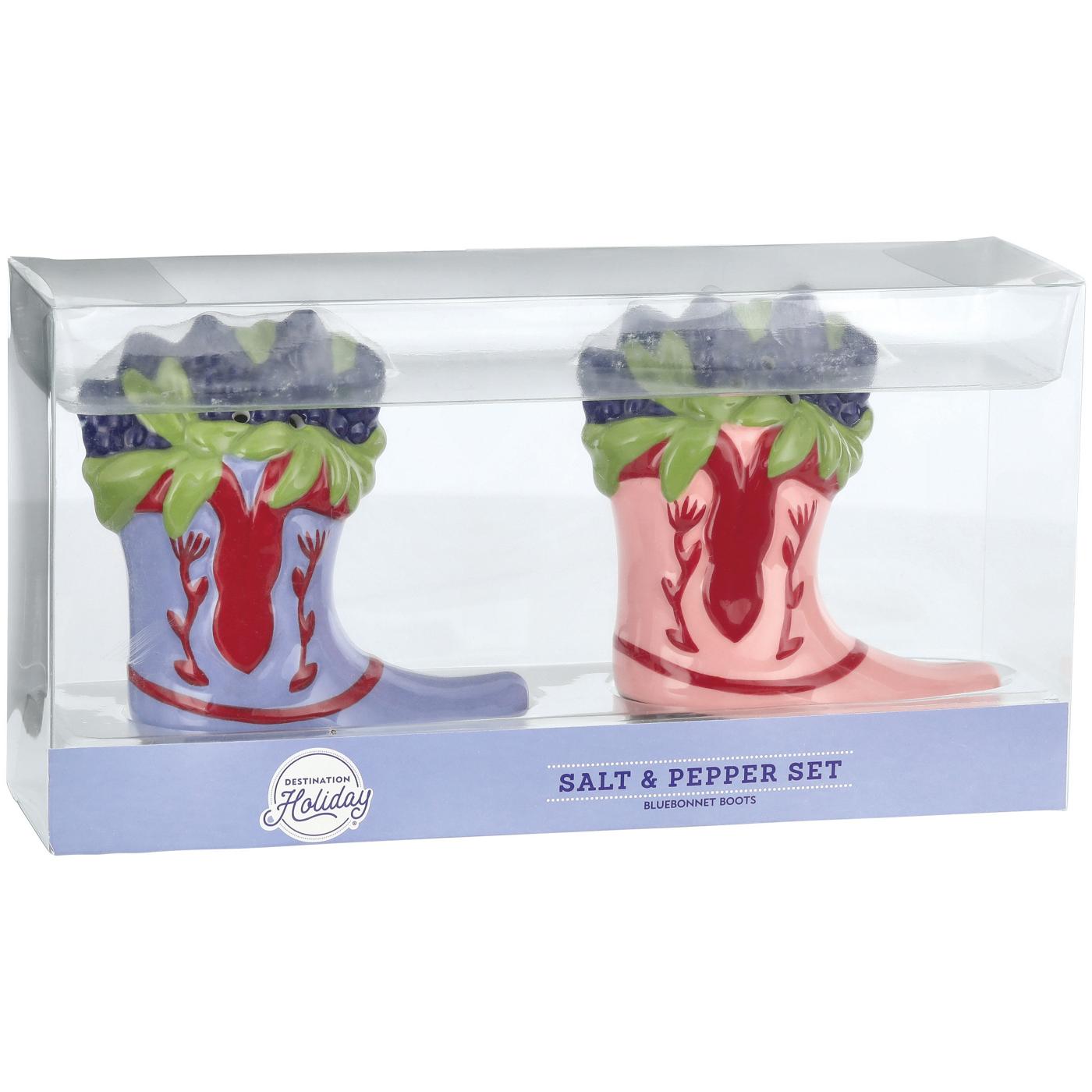 Destination Holiday Bluebonnet Boot Shaped Salt & Pepper Shaker Set; image 1 of 2