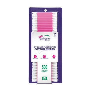 Swisspers Plastic Stick Cotton Swabs, 500 ct