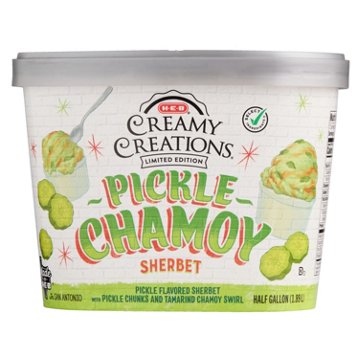 H-E-B Creamy Creations Pickle Chamoy Sherbet, 1/2 gal