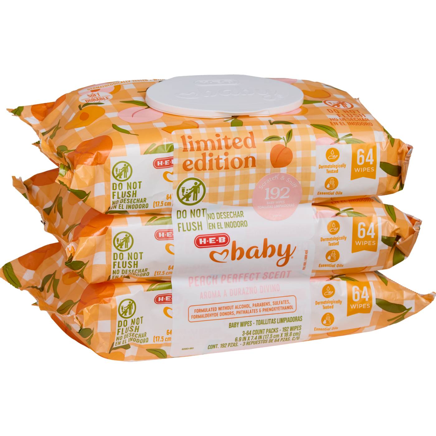 H-E-B Baby Wipes - Peach Perfect, 3 pk; image 1 of 3