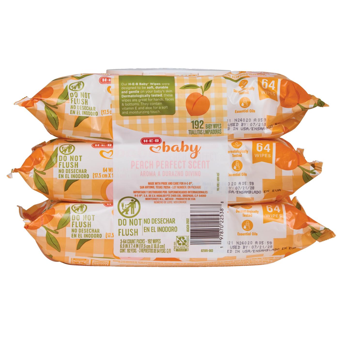 H-E-B Baby Wipes - Peach Perfect, 3 pk; image 2 of 3