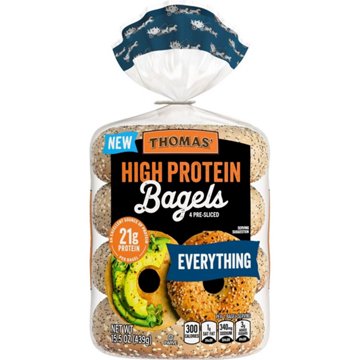 Thomas' High Protein 21g Pre-Sliced Everything Bagels, 4 ct