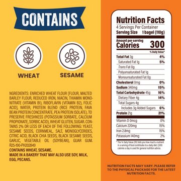 Thomas' High Protein 21g Pre-Sliced Everything Bagels, 4 ct