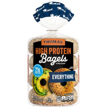 Thomas' High Protein 21g Pre-Sliced Everything Bagels, 4 ct