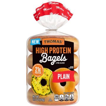 Thomas' High Protein 21g Pre-Sliced Plain Bagels, 4 ct