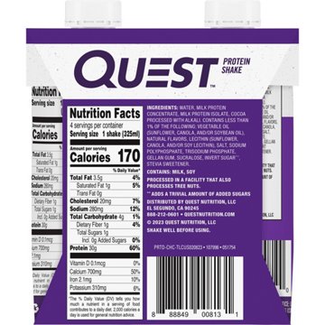 Quest 30g Protein Shakes 4pk - Chocolate, 11 oz
