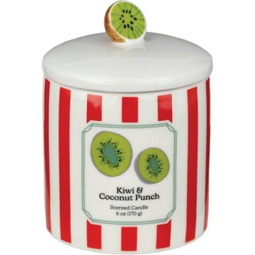 Destination Holiday Kiwi & Coconut Scented Striped Ceramic Candle with Lid, 6 oz