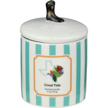 Destination Holiday Coral Tide Scented Striped Ceramic Candle with Lid, 6 oz