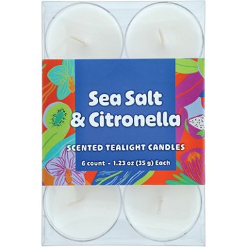 Destination Holiday Sea Salt & Citronella Scented Tealight Candles, 6 ct
