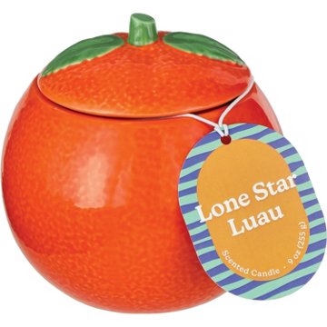 Destination Holiday Lone Star Luau Scented Orange Figural Ceramic Candle with Lid, 9 oz