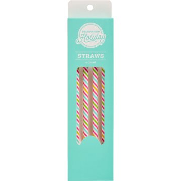 Destination Holiday Multi-Color Stripes Plastic Straws, 4 pk