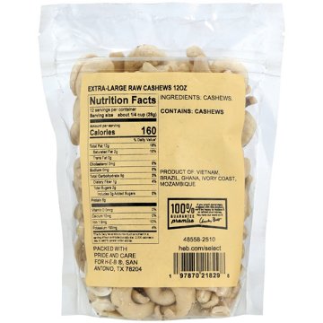 H-E-B Extra Large Raw Cashews, 12 oz