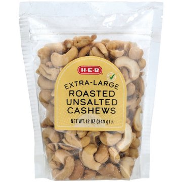 H-E-B Extra Large Roasted Unsalted Cashews, 12 oz