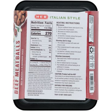 H-E-B Fully Cooked Italian Style Beef Meatballs in Marinara