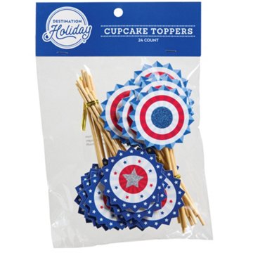 Destination Holiday Cupcake Toppers - Patriotic Fans, 24 ct