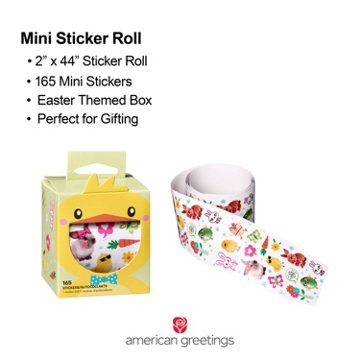 American Greetings Easter Mini Sticker Roll, Cute Animals (1 Roll, 165 Stickers), 2" x 44"
