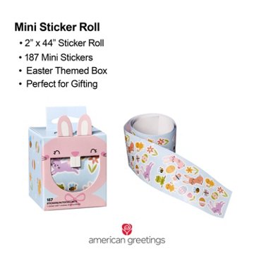 American Greetings Easter Mini Sticker Roll, Easter & Spring Characters (1 Roll, 187 Stickers), 2" x 44"