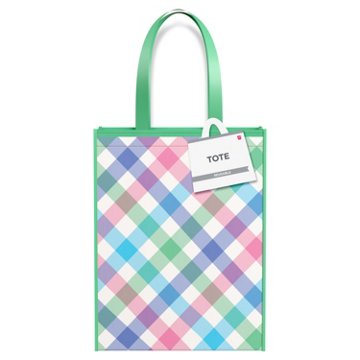 American Greetings Plaid Design Easter Themed Reusable Tote Bag, 7 in. x 3.94 in. x 10.03