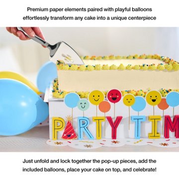 American Greetings Smiley Party Time Design Birthday Pop-Up Cake Stand Kit, 19.75" x 27.5" x 4.75"