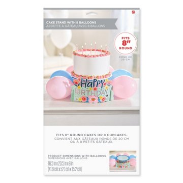 American Greetings Floral Birthday Pop-up Cake Stand Kit with Balloons, 16.5" x 20.5" x 6"