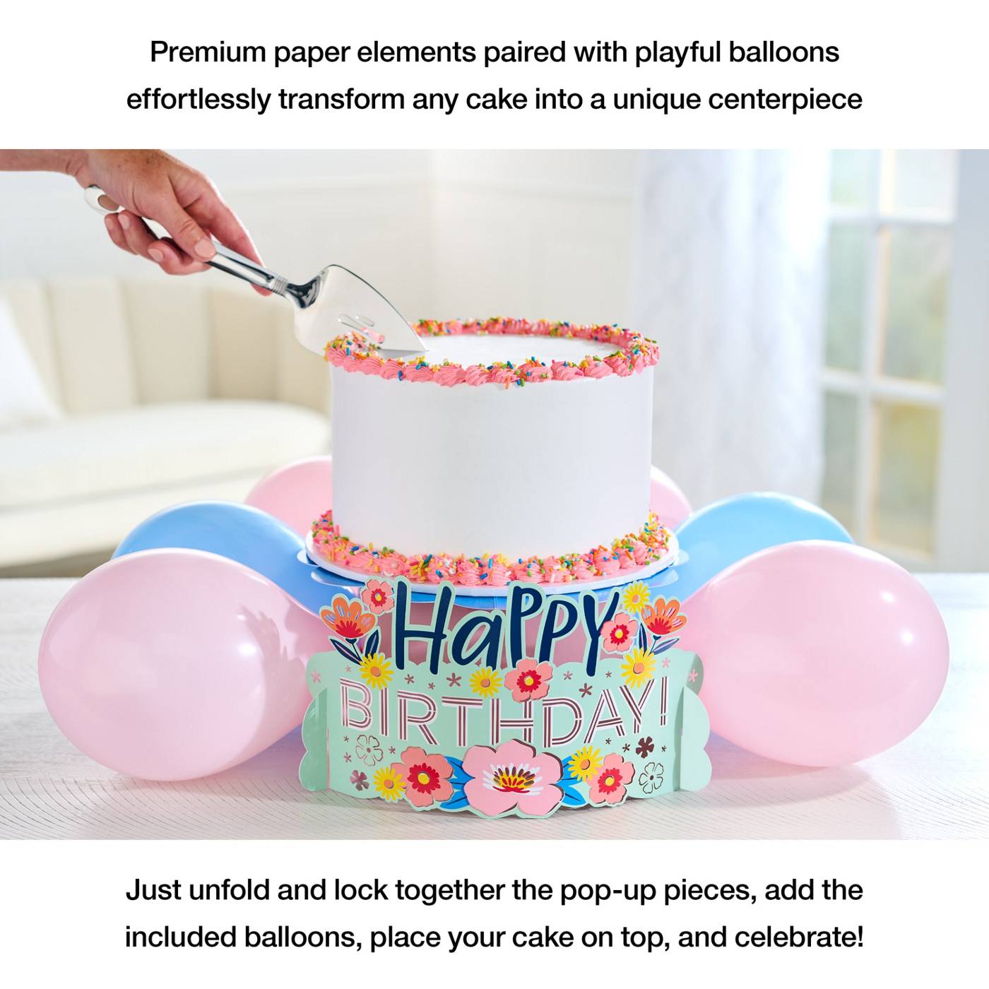 American Greetings Floral Birthday Pop-up Cake Stand Kit with Balloons; image 5 of 6