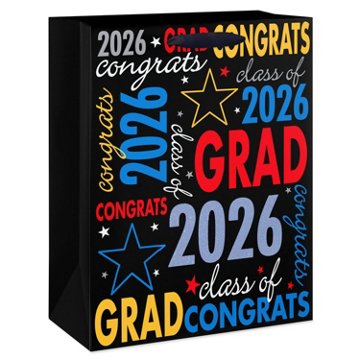 American Greetings Large Graduation Gift Bag - Class of 2026 Congrats, 5.75" x 12.75" x 10"